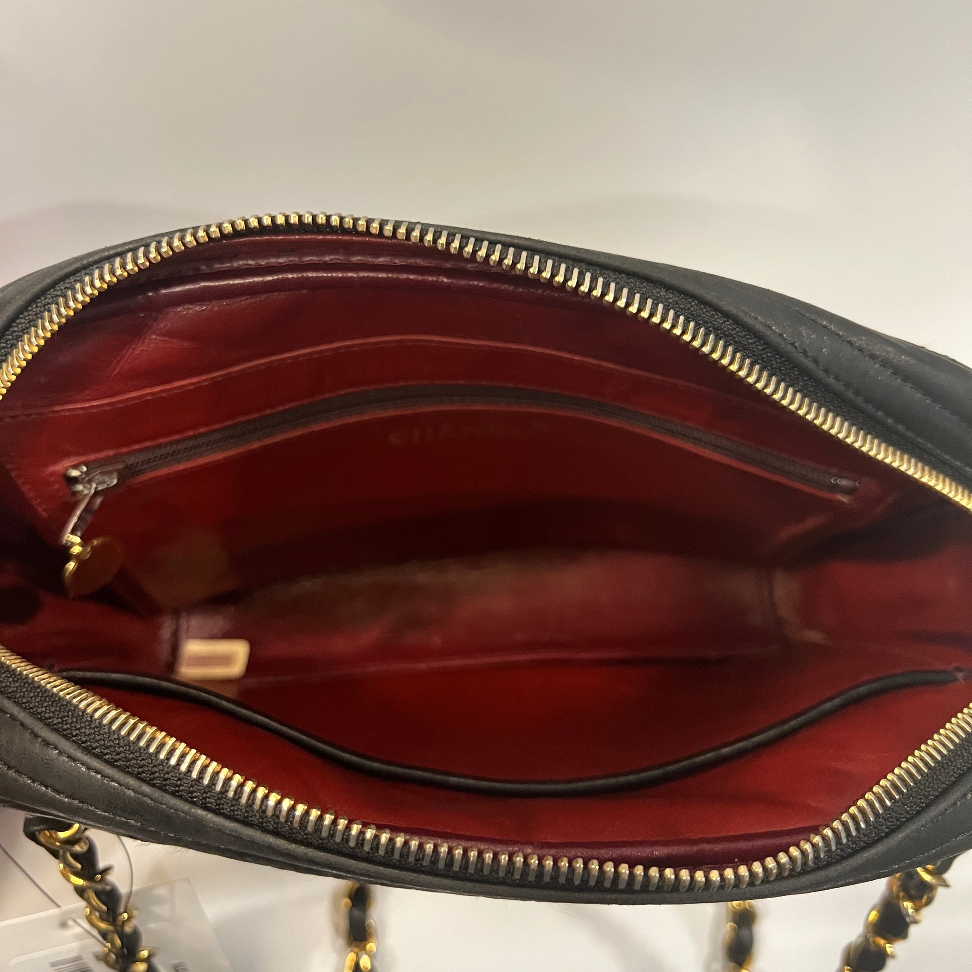Lovely vintage Chanel red lambskin camera bag with tassel