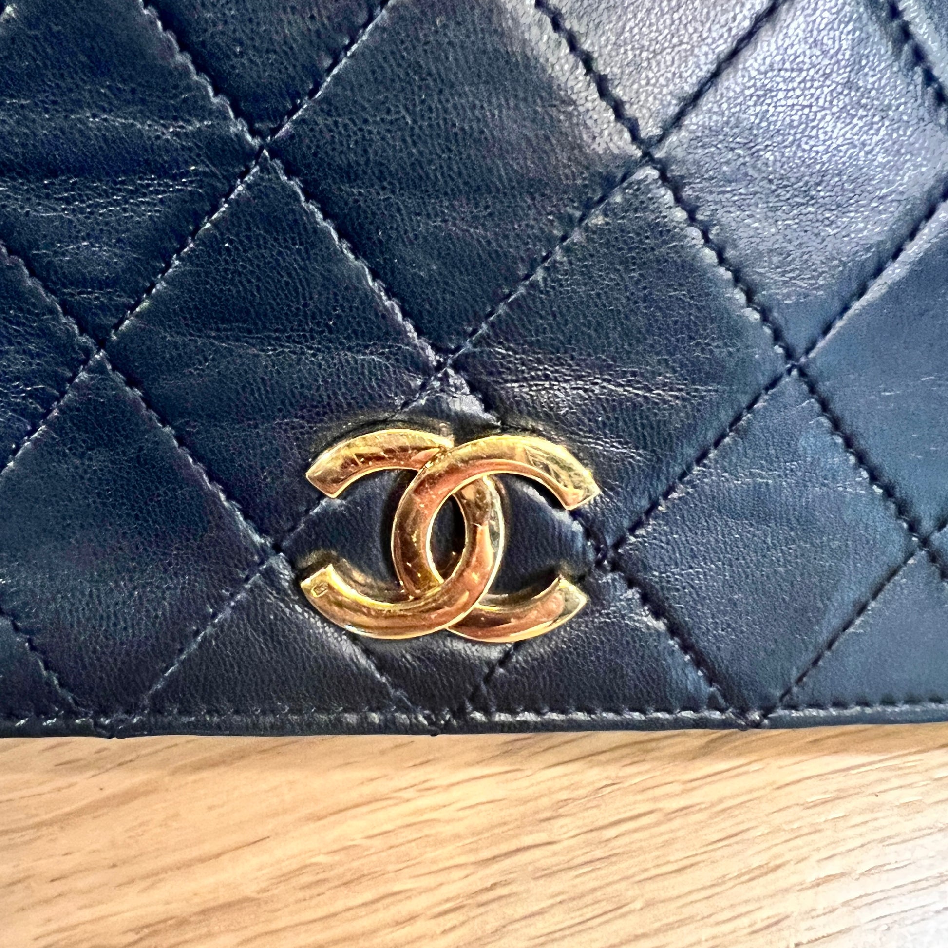 Chanel Wallet on Chain WOC Dark Blue Iridescent Calfskin Antique